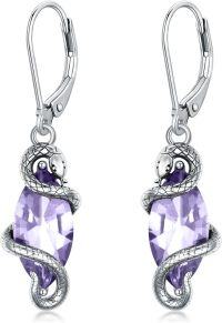 wholesale 925 Sterling Silver Crystal Vintage Snake Dangle Drop Leverback Earrings for Women-Violet Purple