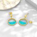 wholesale 925 Sterling Silver Round Genuine Turquoise Drop Earrings for Women-0-2