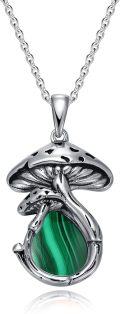wholesale Sterling Silver Mushroom Necklace with Malachite Moss Agate Opal Moonstone Black Onyx Pendant Women s Jewelry Gift-0-24
