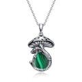 wholesale 925 Sterling Silver Mushroom Pendant Necklace With Black Onyx Platinum Plated-0-24