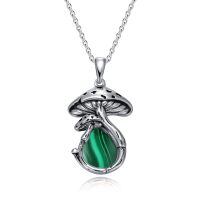 wholesale 925 Sterling Silver Opal Mushroom Pendant Necklace For Women And Men Fairy Core Jewelry Accessory-Malachite Mushroom