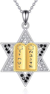 wholesale 925 Sterling Silver & Abalone Shell Star of David Necklace for Men, 18+2 Chain, Hypoallergenic Jewish Jewelry Gift-The Ten Commandments