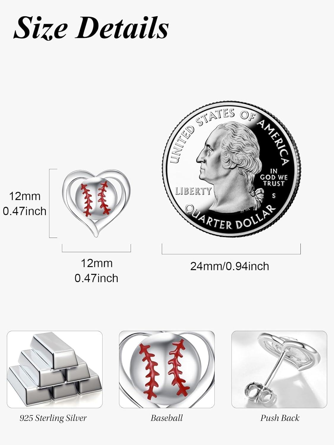  Sterling Silver Heart Stud Sports Game Earrings Jewelry Gifts for Women -0-4
