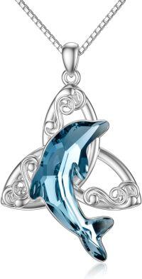 wholesale 925 Sterling Silver Blue Crystal Dolphin Pendant Necklace Gift for Women and Girls-Celtic Knot Dolphin Crystal Necklace
