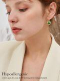 wholesale 14K Gold Plated Sterling Silver Round Natural Jade Earrings for Women-0-10