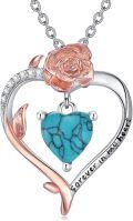 wholesale 925 Sterling Silver Turquoise Heart Rose Pendant Necklace for Women - Forever in My Heart-0-0