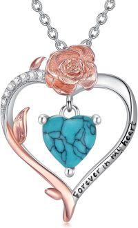wholesale 925 Sterling Silver Turquoise Heart Rose Pendant Necklace for Women - Forever in My Heart-A-Rose Heart