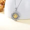 wholesale 925 Sterling Silver Compass Pendant Necklace with Cubic Zirconia Stones - Perfect Gift for Women's Jewelry Lover (Gold)-0-3