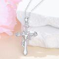 wholesale 925 Sterling Silver Pink Crystal Starry Sky Zodiac Cross Pendant Necklace-0-3