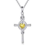 wholesale 925 Sterling Silver Birthstone Cross Pendant Necklace for Women-November-Yellow