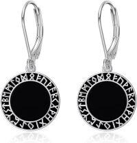wholesale 925 Sterling Silver Black Onyx Norse Runes Viking Earrings-Viking