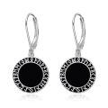 wholesale 925 Sterling Silver Black Onyx Rune Circle Lever Back Earrings-0-0