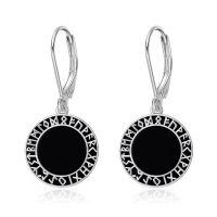 wholesale 925 Sterling Silver Black Onyx Rune Circle Lever Back Earrings-Viking