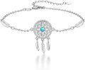wholesale  925 Sterling Silver & Turquoise Dream Catcher Bracelet for Women, Hypoallergenic, Cubic Zirconia, 7 Chain, Gift for Her-0-0