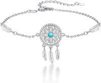 wholesale  925 Sterling Silver & Turquoise Dream Catcher Bracelet for Women, Hypoallergenic, Cubic Zirconia, 7 Chain, Gift for Her-01-Silver-BOHO 02