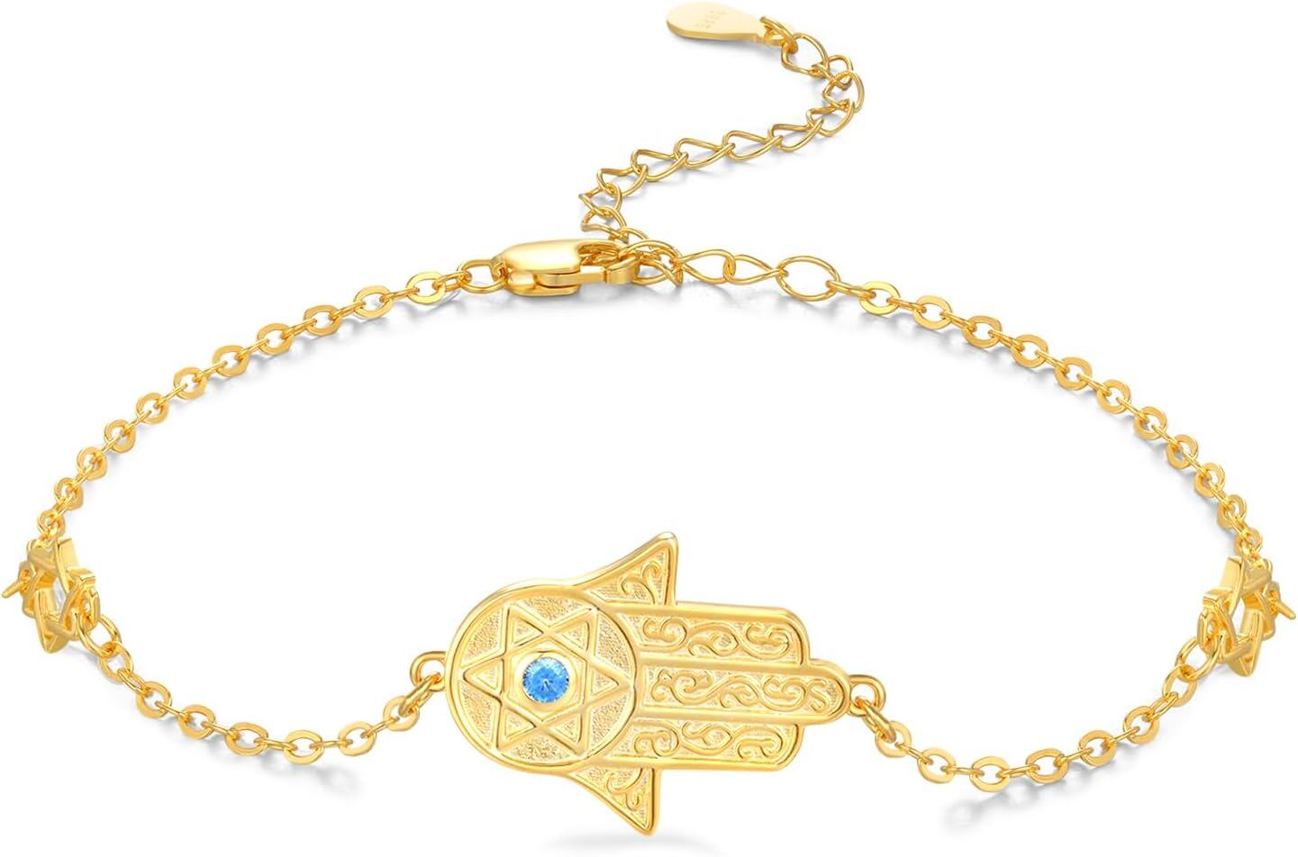 wholesale Gold 925 Sterling Silver Hamsa Evil Eye Celtic Cross Adjustable Egyptian Protective Bracelet for Women-0-0