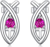 wholesale 925 Sterling Silver Cross Pink Stone Stud Earrings for Women -Fish