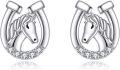 wholesale 925 Sterling Silver Horse Head Horseshoe Cubic Zirconia Stud Earrings for Women Girls -0-0