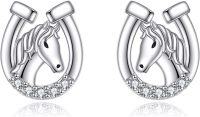 wholesale 925 Sterling Silver Horse Head Horseshoe Cubic Zirconia Stud Earrings for Women Girls -Horseshoe A
