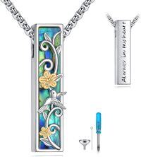 wholesale 925 Sterling Silver Hummingbird & Flower Inlay Cremation Jewelry Urn Necklaceåç´æ£åå çºªå¿µé¡¹é¾éª¨ç°é¥°ï¿?-Hummingbird