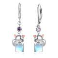 wholesale 925 Sterling Silver White Gold Plated Cute Fox Purple Crystal Opalite Drop Earrings-0-0