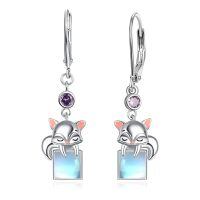 wholesale 925 Sterling Silver White Gold Plated Cute Fox Purple Crystal Opalite Drop Earrings-01-fox