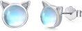 wholesale 925 Sterling Silver Cat Ear Rainbow Moonstone Stud Earrings for Women-0-0