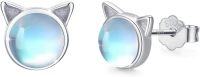 wholesale 925 Sterling Silver Cat Ear Rainbow Moonstone Stud Earrings for Women-Stud