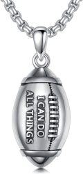 wholesale 925 Sterling Silver Football Pendant with I Can Do All Things Bible Verse - Sports Jewelry for Men & Women-0-0