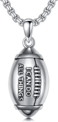 wholesale 925 Sterling Silver Football Pendant with I Can Do All Things Bible Verse - Sports Jewelry for Men & Women-Football silver