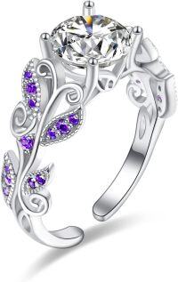 wholesale  Sterling Silver Birthstone Adjustable Open Ring for Women -Amethyst