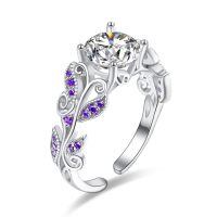 wholesale 925 Sterling Silver Birthstone Adjustable Open Ring for Women-Amethyst