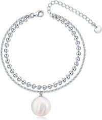 wholesale 925 Sterling Silver Freshwater Pearl Beaded Chain Anklet for Women Beach Foot s-Baroque