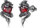 wholesale 925 Sterling Silver Heart and Dragon Stud Earrings Gothic Style Red Gemstone Jewelry for Women Gifts 2 Pcs Set-0-0