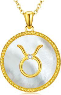 wholesale Gold 925 Sterling Silver Mother of Pearl Taurus Zodiac Pendant Necklace-Taurus