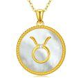 wholesale Gold 925 Sterling Silver Mother of Pearl Taurus Zodiac Pendant Necklace-0-0