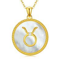 wholesale Gold 925 Sterling Silver Mother of Pearl Taurus Zodiac Pendant Necklace-Taurus