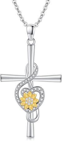 wholesale 925 Sterling Silver Cross Heart Flower Pendant Necklace for Women Girls Gifts-Sunflower