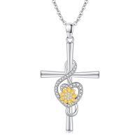 wholesale 925 Sterling Silver Cross Heart Flower Pendant Necklace for Women Girls Gifts-Sunflower