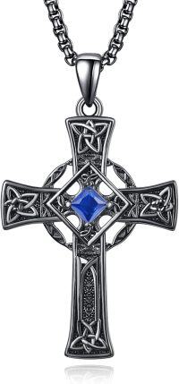 wholesale Sterling Silver Garnet Celtic Cross Necklace for Men 22 +2 Chain-Black-September