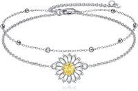 wholesale 925 Sterling Silver Yellow Crystal Daisy Flower Ankle Anklet Set Gift for Women Girl-daisy layered anklets
