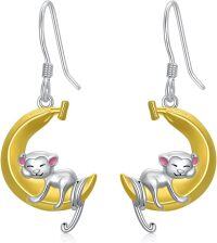 wholesale 925 Sterling Silver Moon Sleeping Cat Dangle Earrings-Monkey