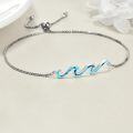 wholesale 925 Sterling Silver Green Stone Wave Adjustable Bracelet for Women - Ocean Inspired Beach Gift Idea-0-19