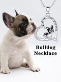 wholesale 925 Sterling Silver Heart Pendant with Black and White French Bulldog Charm Necklaces for Women Gifts-0-3