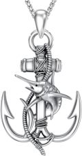 wholesale 925 Sterling Silver Swordfish and Anchor Pendant Necklace with Compass Design-0-0