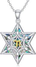 wholesale 925 Sterling Silver Evil Eye Star of David Pendant with Abalone Shell and Gold Plated Hebrew Letter Shin Charm Necklace for Women Girls  43mm x 68mm-0-0