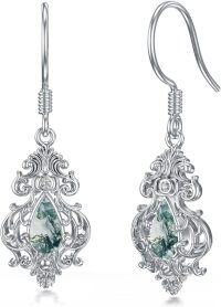 wholesale 925 Sterling Silver Moss Agate Teardrop Dangle Earrings for Women Gemstone Drop  Ideas-01-Style 1