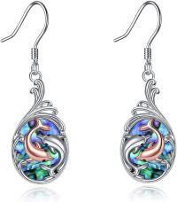 wholesale 925 Sterling Silver Abalone Shell Dolphins Drop Earrings for Women's Gifts-Abalone shell