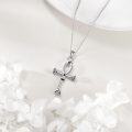 wholesale 925 Sterling Silver Ankh Cross Pendant Necklace with Black Cubic Zirconia Elements for Women and Men-0-3
