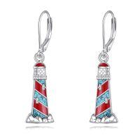 wholesale 925 Sterling Silver Lighthouse Earrings With Red And Turquoise Enamel-Lighthouse